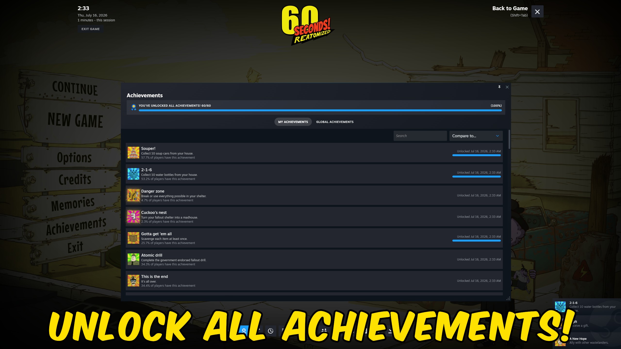 60 Seconds! Reatomized — Achievement Unlocker (screenshot 2)